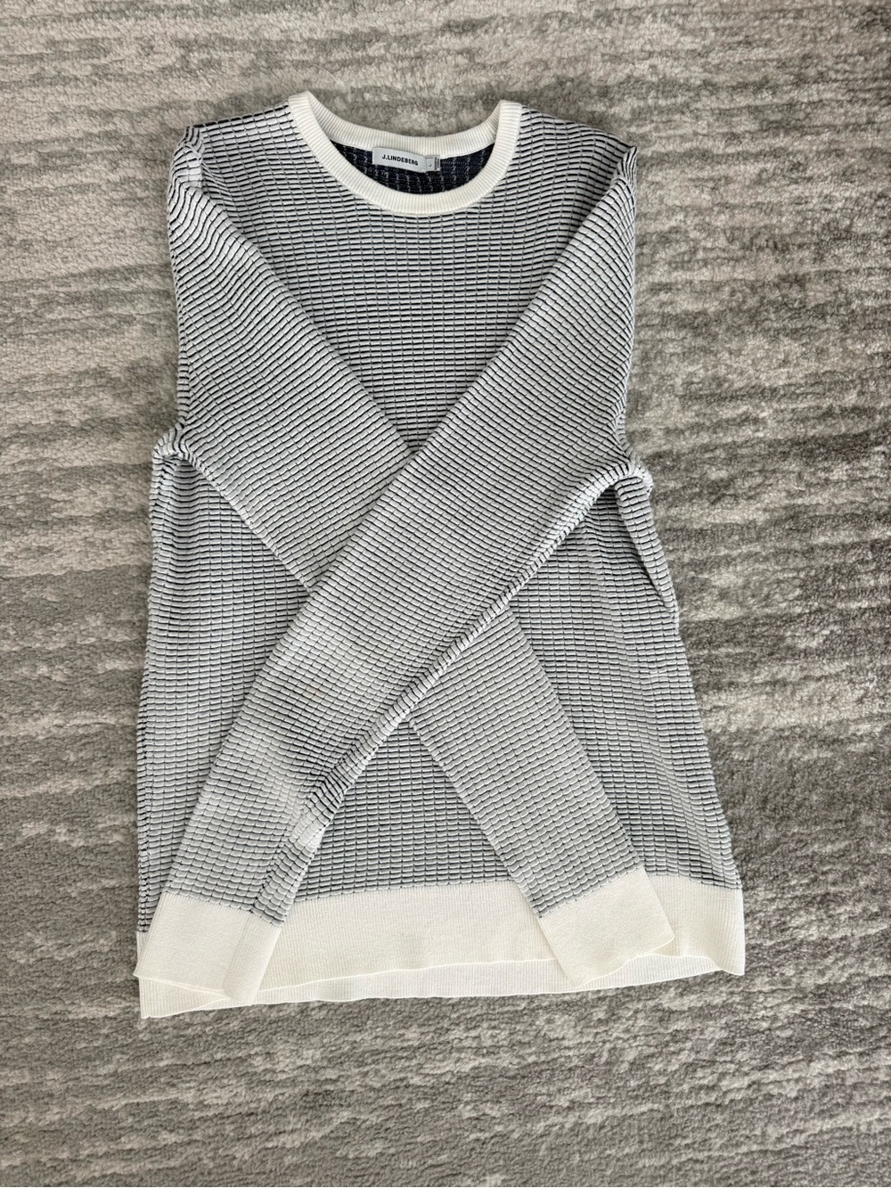 J.Lindeberg Black & White Striped Crewneck Sweater